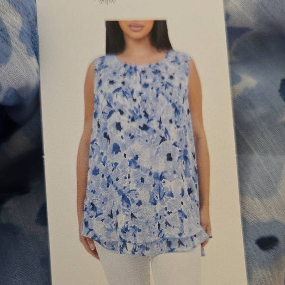 Christina Blue Floral Tank Top In Size Large - Picture 1 of 5